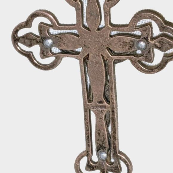 Vintage Catholic Rosary Beads Filigree Sterling Silver Austrian Crystal Patina - Picture 5 of 13